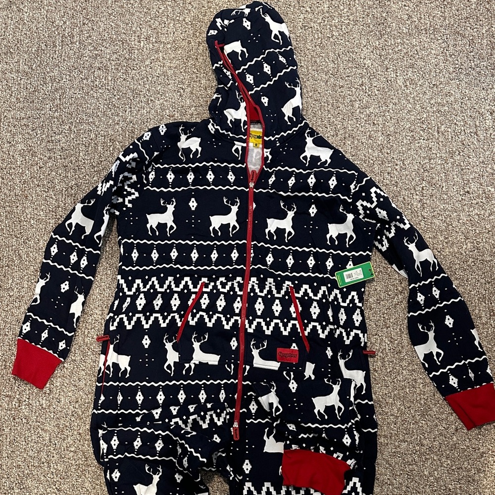 Tipsy Elves Blue & White Reindeer Sweatshirt Onesie XXL Rad Holiday Gift! NWT